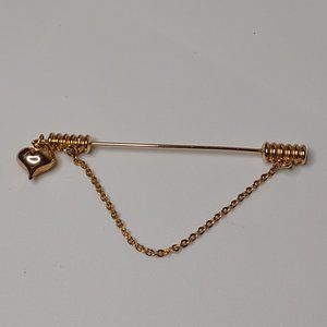 Gold Tone Stick Pin With Dangling Heart